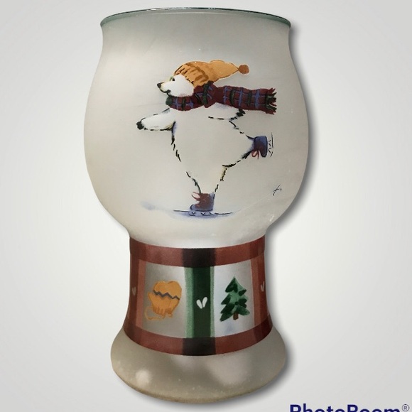 Pfaltzgraff Snow Bear Collection Floating Frosted Hurricane Pillar Candle Holder - Picture 1 of 6